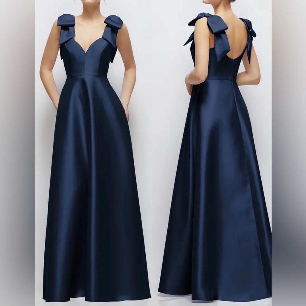 NEW ALFRED SUNG Bow Detail sweetheart neckline Ball Gown midnight navy sz 8
